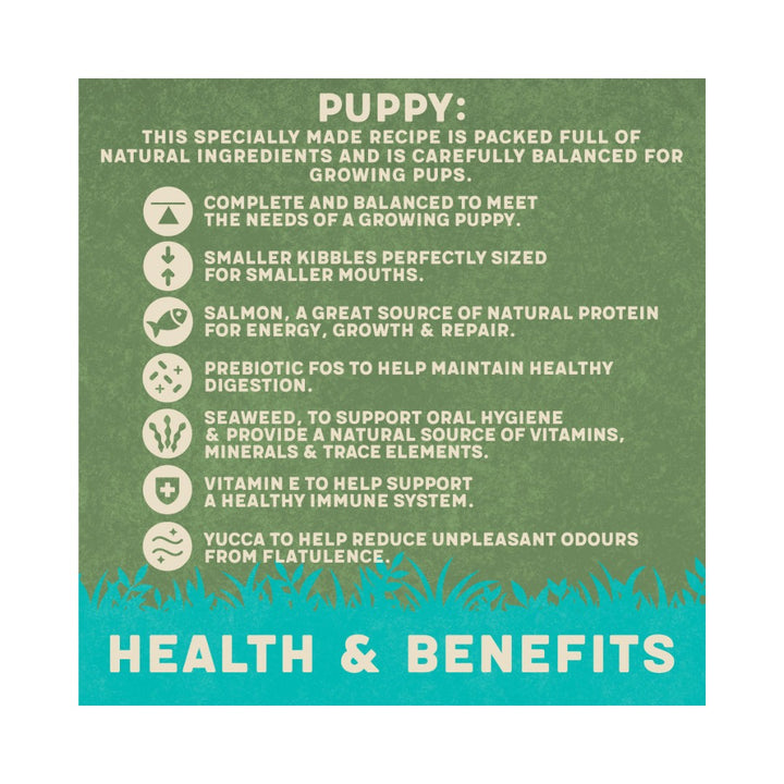 Harringtons Complete Salmon & Rice Puppy Dry Food - a specially crafted recipe full of natural ingredients that are perfectly balanced and complete for growing pups Food Benefits.