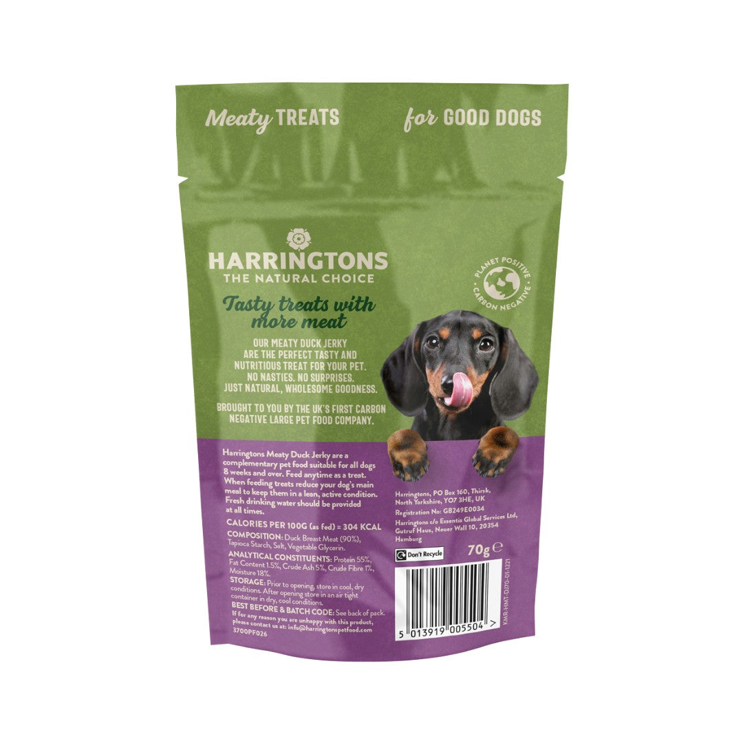 Harringtons Duck Jerky High Meaty Dog Treats - Back Bag