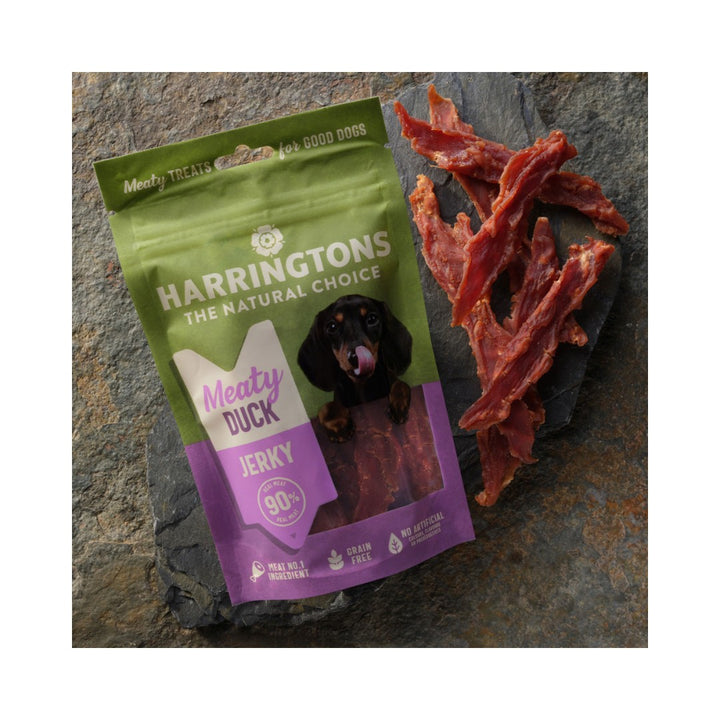 Harringtons Duck Jerky High Meat Dog Treats Our meaty duck jerky is the perfect tasty and nutritious treat for all dogs aged 8 weeks and over Full.