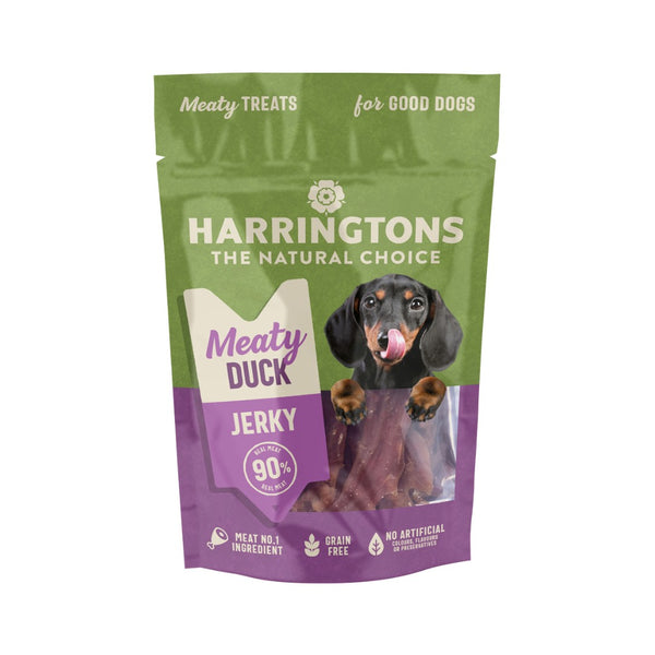 Harringtons Duck Jerky High Meat Dog Treats Our meaty duck jerky is the perfect tasty and nutritious treat for all dogs aged 8 weeks and over.