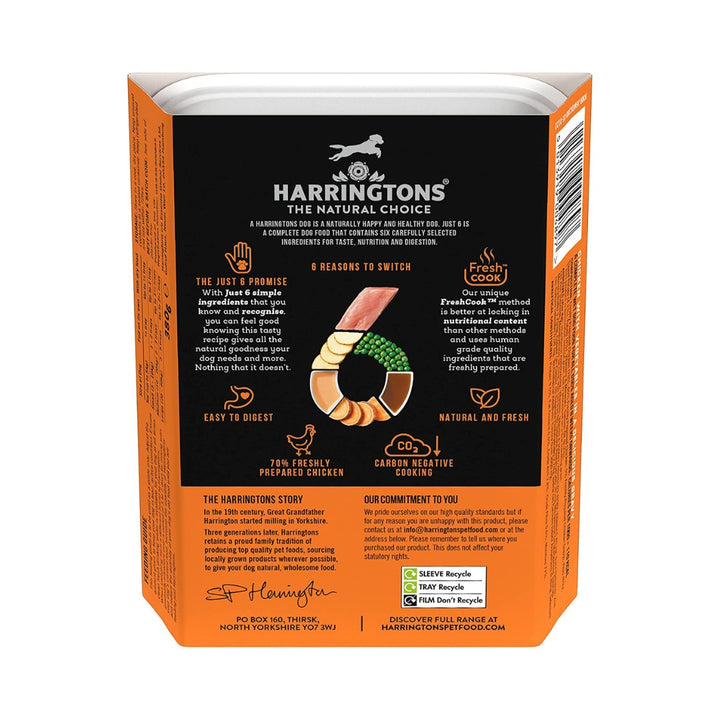 Harringtons Just 6 Grain-Free Wet Dog Food with Chicken and Vegetables in a Delicious Gravy - a complete dog food made with six carefully selected ingredients-Back.