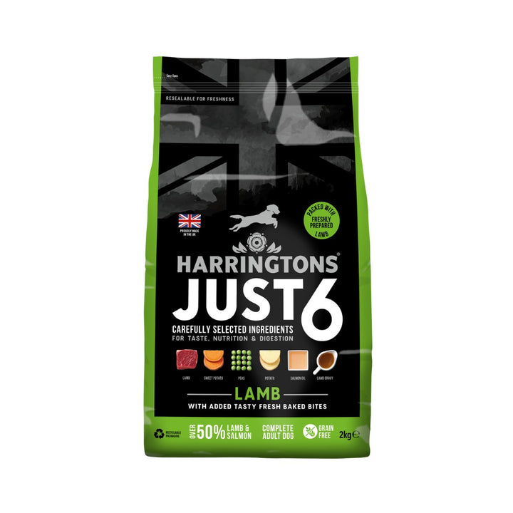 Harringtons Just 6 Lamb Grain Free Dry Dog Food - Front Back 2kg