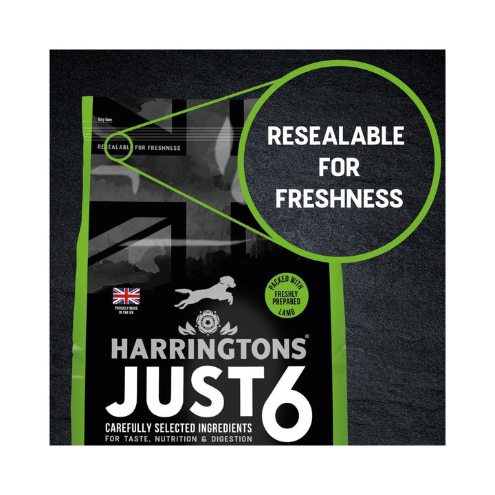 Harringtons Just 6 Lamb Grain Free Dry Dog Food contains a carefully crafted selection of six ingredients for your dog's taste, nutrition, and digestion Sellable Bag.