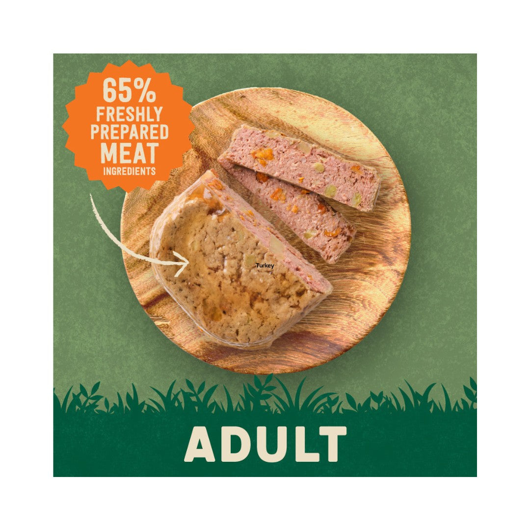 Harringtons Turkey with Potato & Vegetables Wet Dog Food. Our tasty tray-cooked dinners contain 100% natural and added vitamins and minerals Real Food Phot.