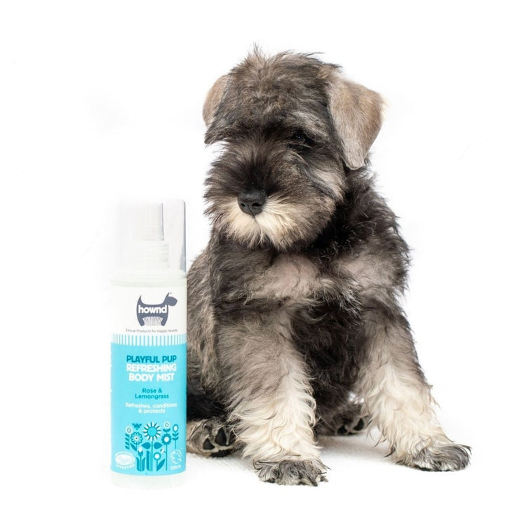 Playful Pup Body Mist! This specially formulated mist contains rose, lemongrass, and orange essential oils that release a lively and long-lasting fragrance AD.