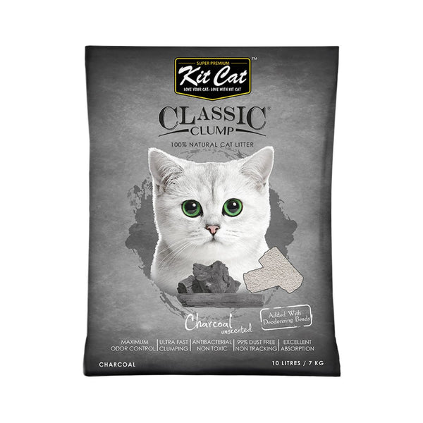 Kit Cat Classic Clump Charcoal cat litter has been enhanced with deodorizing beads and specially formulated by cat lovers to provide exceptional odor control and easy cleaning.