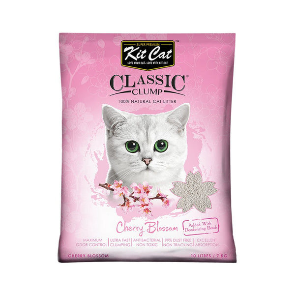 Kit Cat Classic Clump Cherry Blossom cat litter is enhanced with deodorizing beads and specially formulated by cat lovers to provide exceptional odor control and easy cleaning.