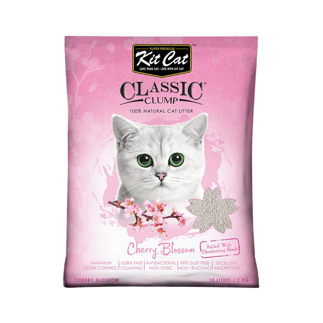Kit Cat Cherry Blossom Classic Clump Cat Litter - Superior Odor Control and Easy Cleaning, 10L