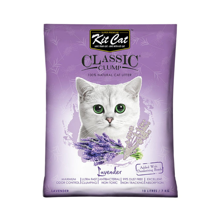 Kit Cat Classic Clump Lavender cat litter is enhanced with deodorizing beads and specially formulated by cat lovers to provide exceptional odor control and easy cleaning.