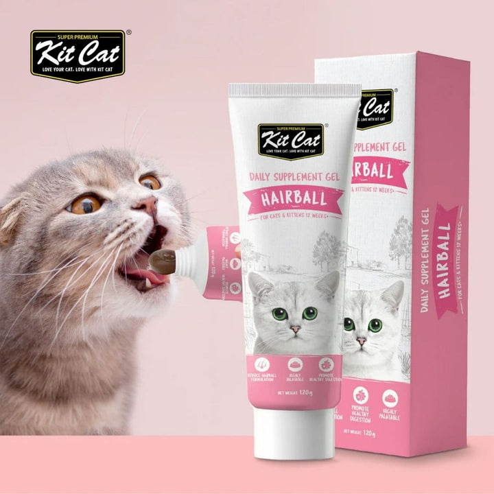 Kit Cat Daily Supplement Gel Hairball 120g tube with natural ingredients for hairball control & digestive health in cats & kittens – AD.