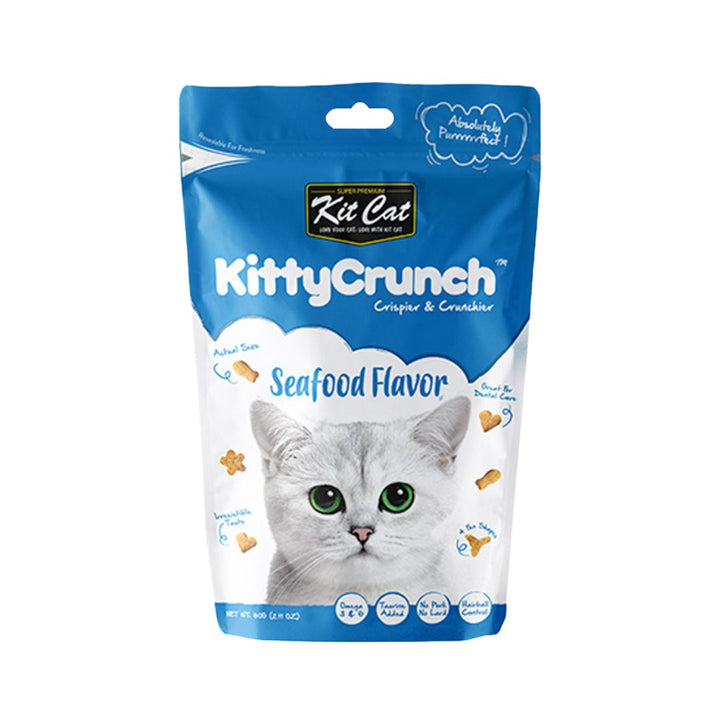 Indulge your cat with Kit Cat Kitty Crunch Seafood Flavor, meticulously crafted by cat-loving nutritionists.