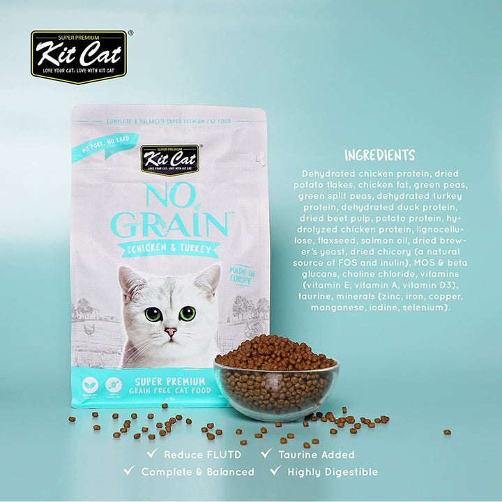 Kit Cat No Grain™ Chicken & Turkey Cat Food provides your cats with the nutrition they need while promoting gut and coat health AD.