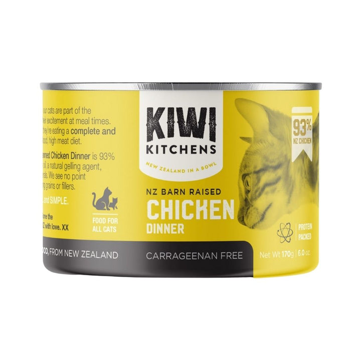 Kiwi Kitchens premium wet chicken cat food, nutritious canned meal for cats in UAE. 170g front can.