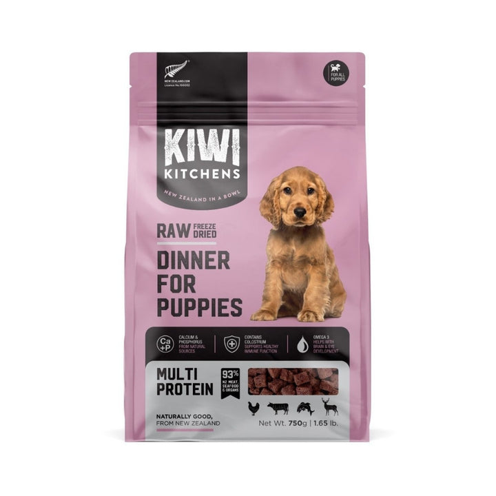 Kiwi Kitchens Raw Freeze Dried Dinner Multi Protein Puppy Food - 250g, 750g Pack front