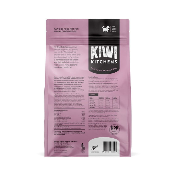 Kiwi Kitchens Raw Freeze Dried Dinner Multi Protein Puppy Food - 250g, 750g Pack Back