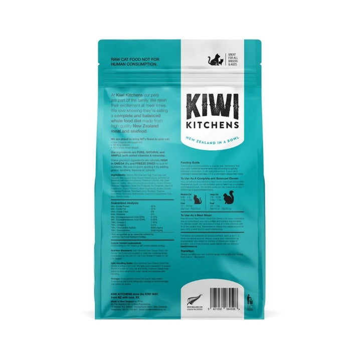 Kiwi Kitchens freeze-dried fish cat food with salmon, hoki, and ling in UAE for healthy cats - Back Bag.