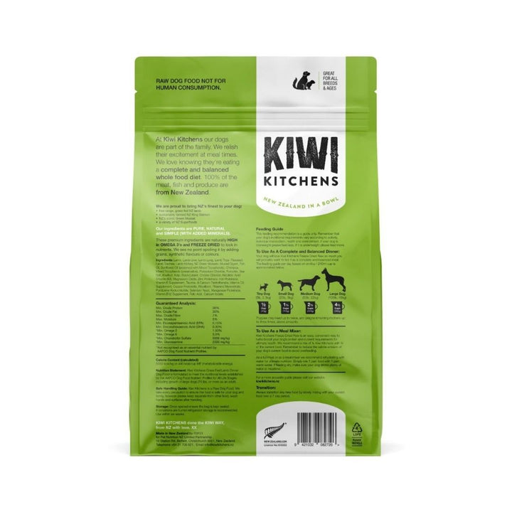 Kiwi Kitchens Raw Freeze Dried Grass Fed Lamb Dinner Dry Dog Food – Packaging Back