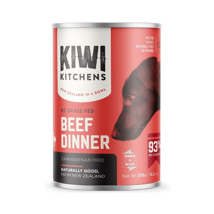 Kiwi Kitchens Grass Fed Beef Dinner Canned Wet Dog Food – Packaging Front 375g