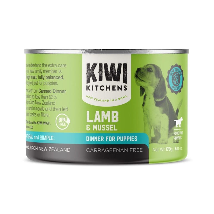 Kiwi Kitchens Grass Fed Lamb & Mussel Dinner Canned Wet Puppy Food – Packaging Front