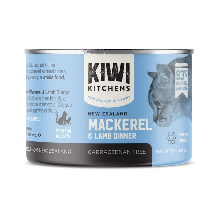 Kiwi Kitchens Mackerel &amp; Lamb wet cat food, premium canned meal for cats in UAE. 170g Front