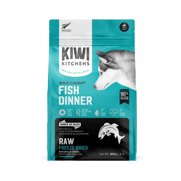 Kiwi Kitchens Raw Freeze Dried Wild Caught Fish Dinner Dry Dog Food – Packaging Front 900g