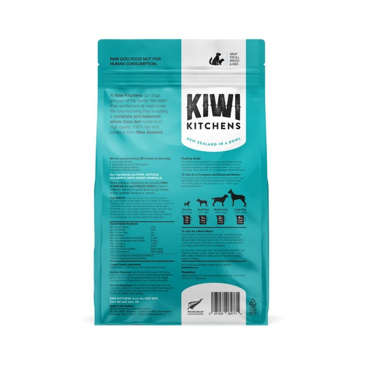 Kiwi Kitchens Raw Freeze Dried Wild Caught Fish Dinner Dry Dog Food – Packaging Back