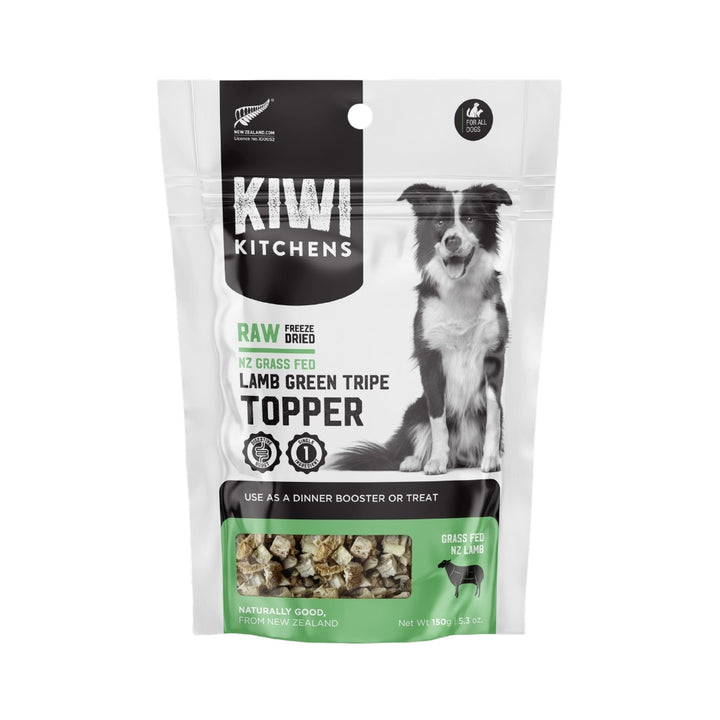 Kiwi Kitchens Raw Freeze-Dried Grass-Fed Lamb Green Tripe Topper for Dogs 150g – Premium New Zealand Pet Food.