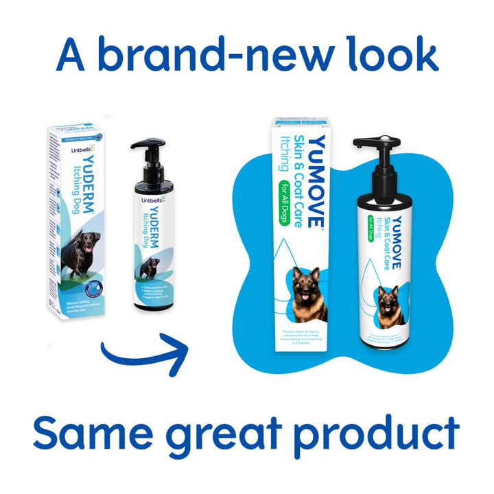 YuMOVE Skin & Coat Care Itching, formerly known as YuDERM Itching Dog - is a top-quality supplement designed for dogs prone to itching - New Look. 