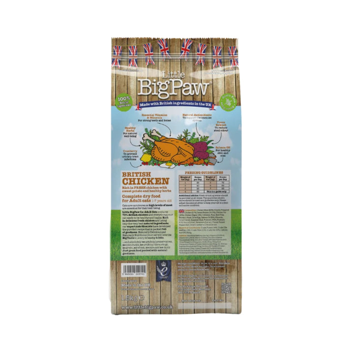 Little Big Paw British Chicken Cat Dry Food - Premium Grain-Free Nutrition for Adult Cats in Dubai, 1.5kg - Back Bag