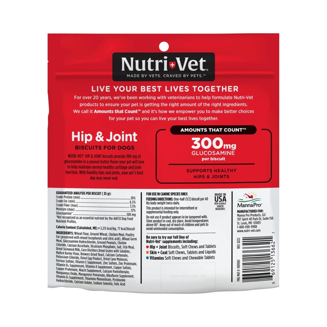 Nutri-Vet Hip & Joint 300mg Biscuits Dog Treats - Back Bag