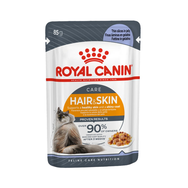 Royal Canin Hair &amp; Skin Care in Jelly Wet Cat Food: Supports healthy skin and coat - Front Pouch 