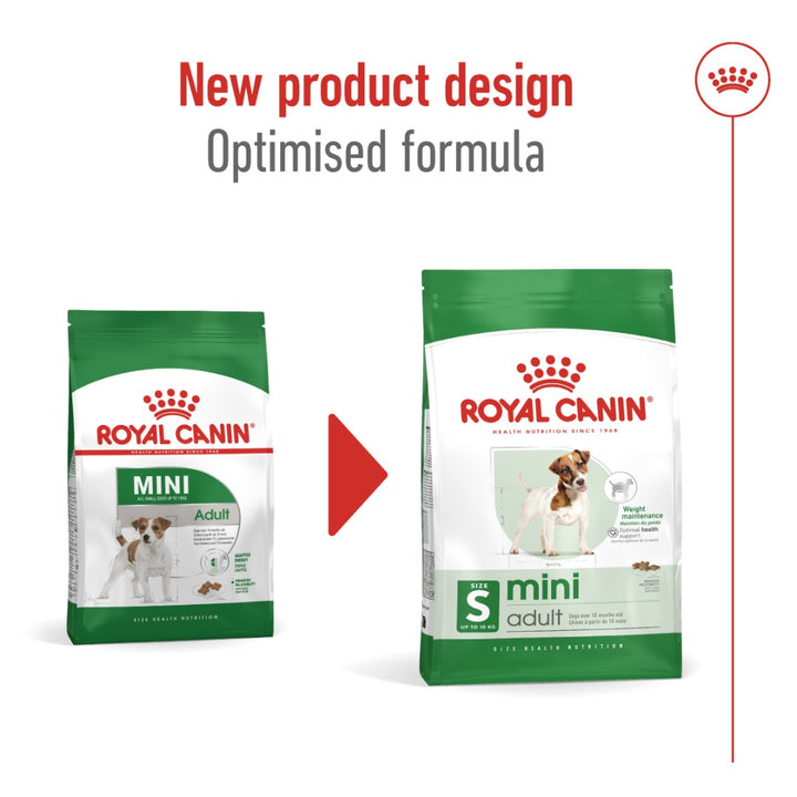 Royal Canin Mini Adult Dog Dry Food in 800g, 2kg, and 8kg packs - New Look