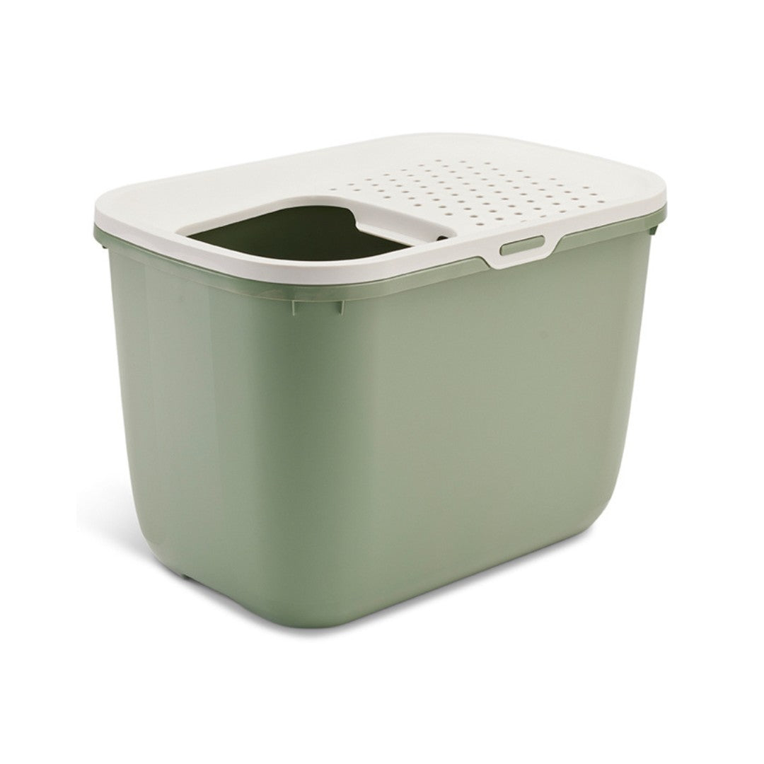 Savic Hop In Top Entry Cat Litter Box: Modern & Spacious Design - BOTANICAL-GREEN