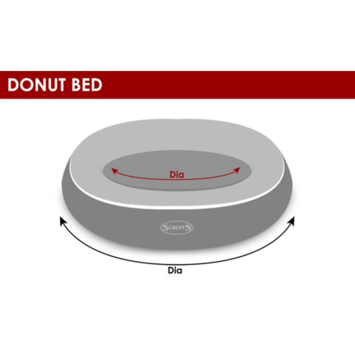 Scruffs Ellen Donut Dog Bed combines stylish design, plush comfort, and eco-friendly features with recycled polyester filling. The machine washable design adds practicality for pet owners. Size