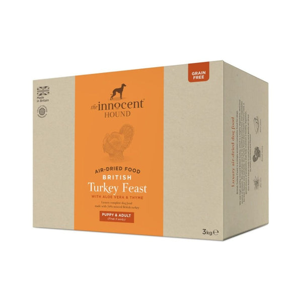 The Innocent Hound Air-Dried British Turkey Feast with Aloe Vera & Thyme Puppy & Adult Dry Dog Food in 1.5kg and 3kg bags.