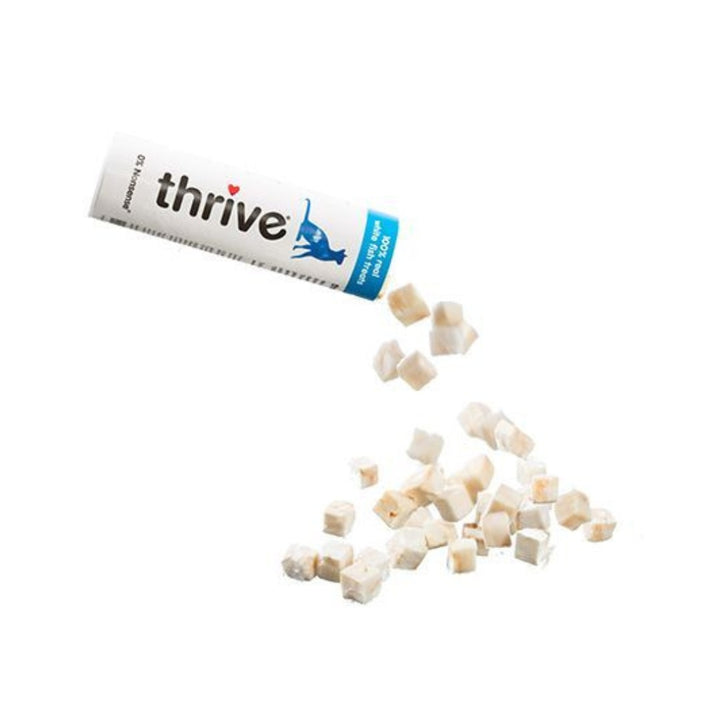 Thrive Cat Fish Treats - 15g and 110g packs of 100% real freeze-dried White Fish for cats.