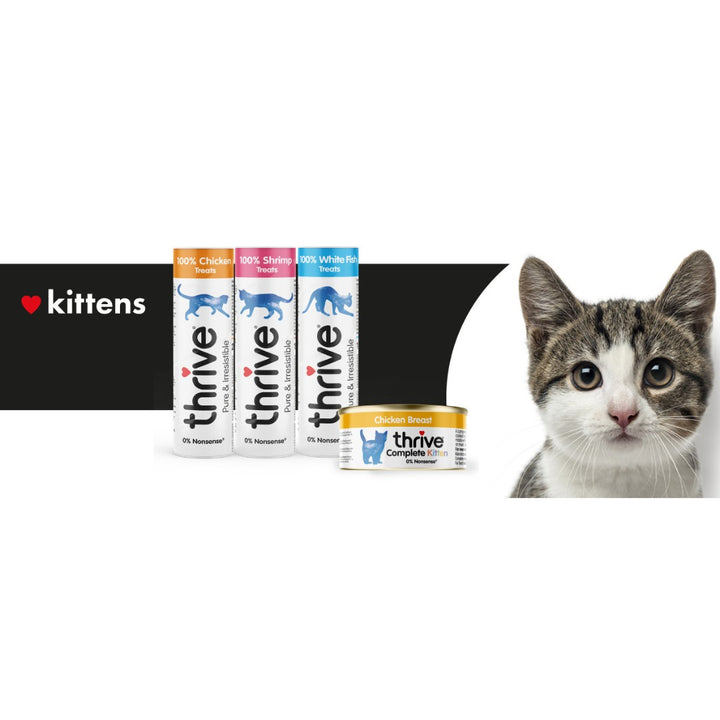 Thrive Complete Kitten Chicken Breast Wet Food is cooked in a chicken broth with added vitamins and minerals to give an entirely nutritionally balanced meal.
