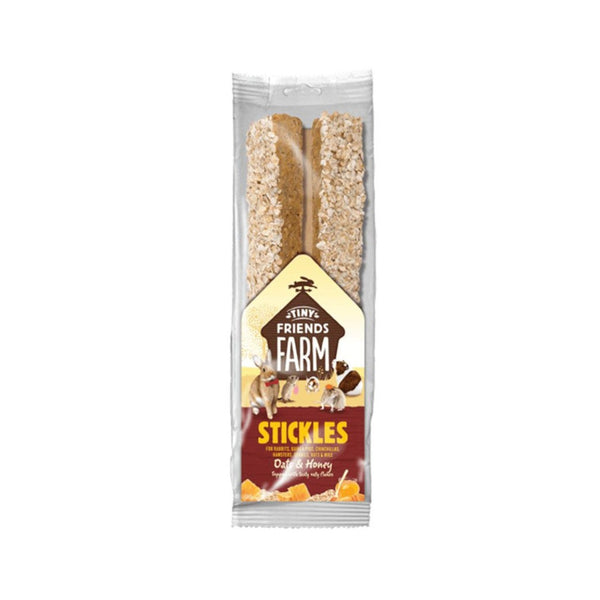 Tiny Friends Farm Oats & Honey Stickles is a delightful and nutritious treat for rabbits, guinea pigs, chinchillas, hamsters, gerbils, rats, and mice.