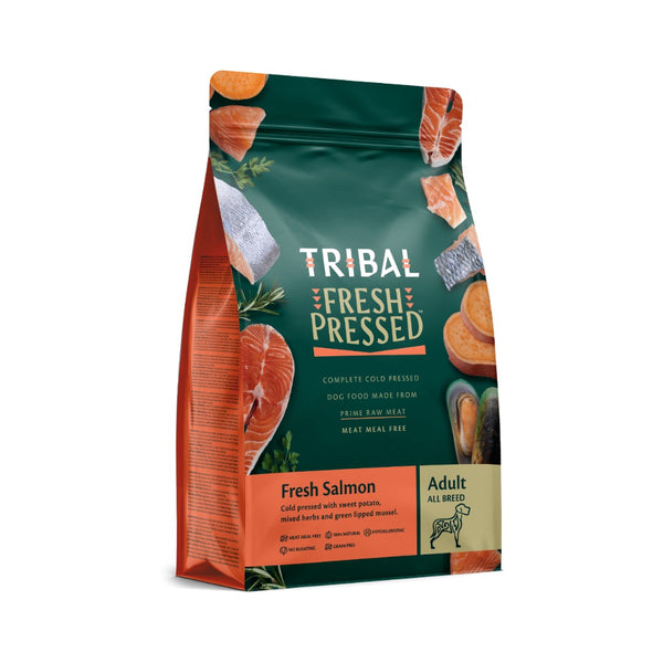 Tribal Fresh Pressed Complete Fresh Salmon Adult Dry Dog Food – 2.5kg and 12kg bags.