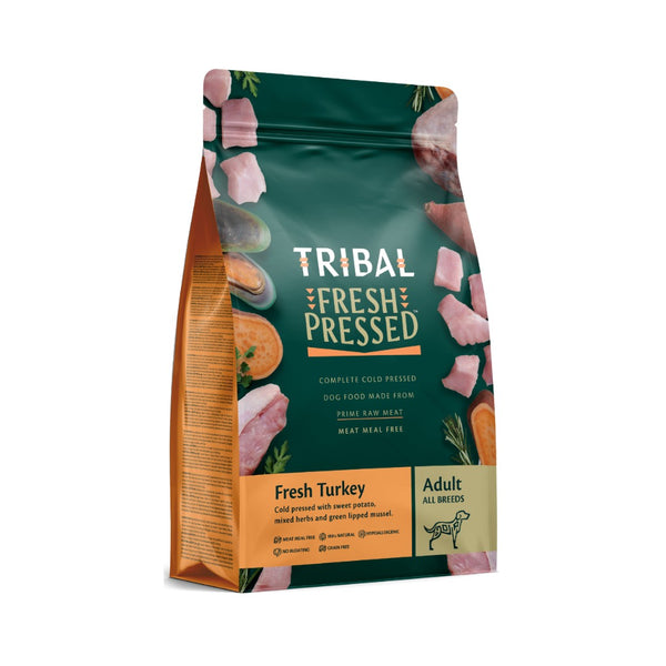 Tribal Fresh Pressed Complete Fresh Turkey Adult Dry Dog Food – 2.5kg and 12kg bags.