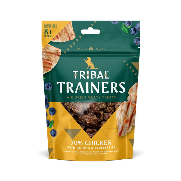 Tribal Trainers Chicken Quinoa & Blueberry Dog Treats in an 80g bag.