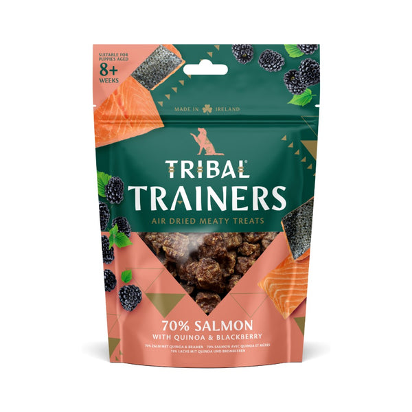 Tribal Trainers Salmon & Blackberry Dog Treats in an 80g bag.