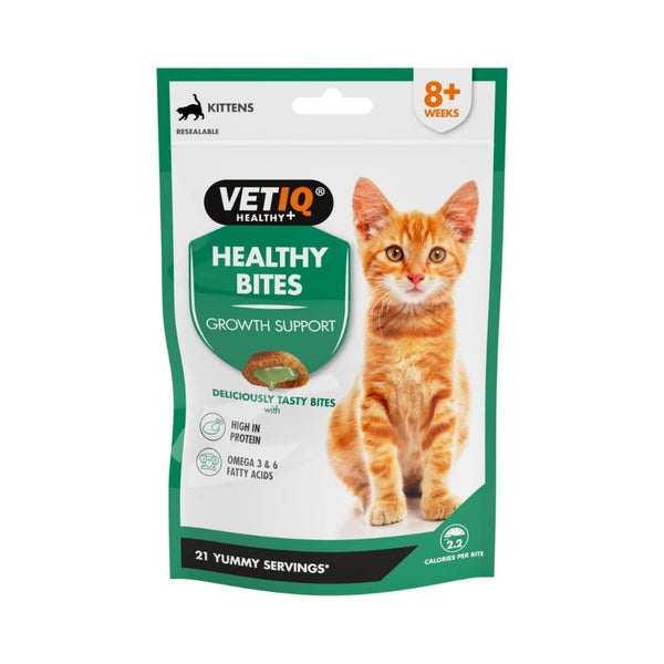 VetIQ Healthy Bites Growth Support Treats for Kittens - Nutritious and Delicious Cat Treats - Front Bag