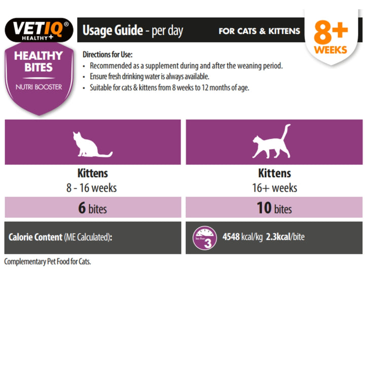 VetIQ Healthy Bites Nutri Booster Kittens and Cats Treats - Delicious and Nutritious Cat Treats - Feeding Guide 