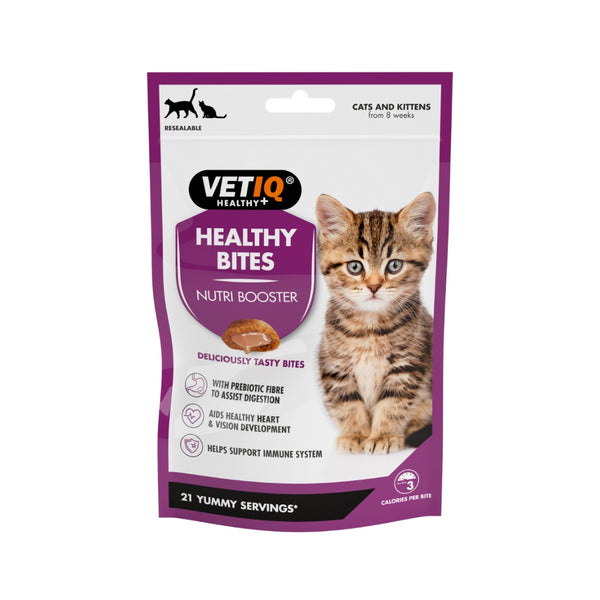 VetIQ Healthy Bites Nutri Booster Kittens and Cats Treats - Delicious and Nutritious Cat Treats - Front Bag