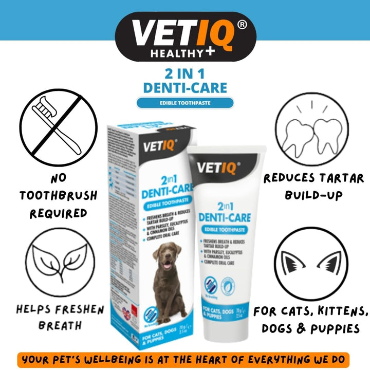 VetIQ 2in1 Denti-Care Edible Toothpaste for Dogs &amp; Puppies - Fresh Breath and Healthy Teeth for Your Furry Friend - Benefits 