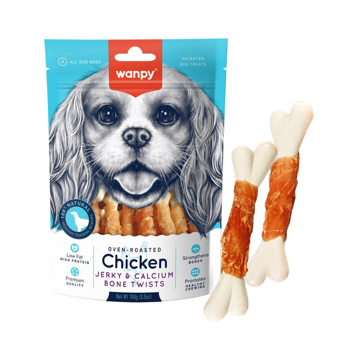 Wanpy Chicken Jerky and Calcium Bone Twists Dog Treats