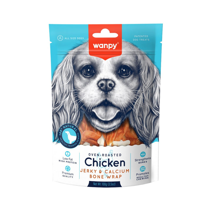 Wanpy Chicken Jerky and Calcium Bone Wrap Dog Treats - Front Bag