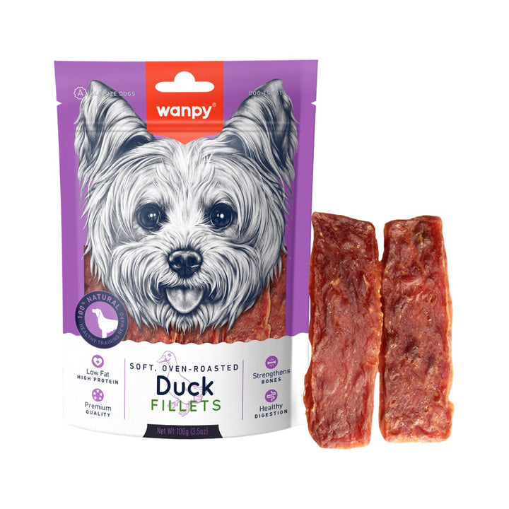 Wanpy Soft Duck Fillets Dog treats treats are made with high-quality ingredients that meet human consumption standards. These hearty treats are oven-roasted, baked, or freeze-dried - Full.