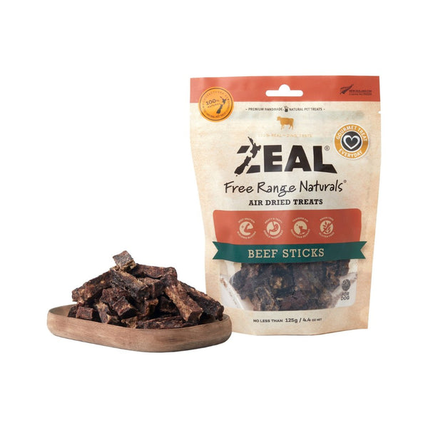Zeal Beef Sticks Dog Treats! These treats are handmade from 100% beef mince and perfect for everyday use, whether on the go, training, or looking to reward your furry best friend. 